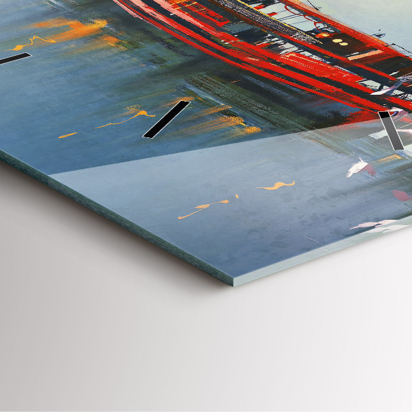 Square wall clock Fishing boat in port
