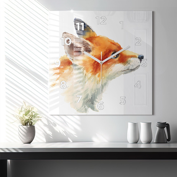 Square wall clock Watercolor young fox