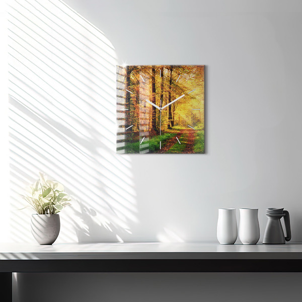 Square wall clock Autumn forest scenery