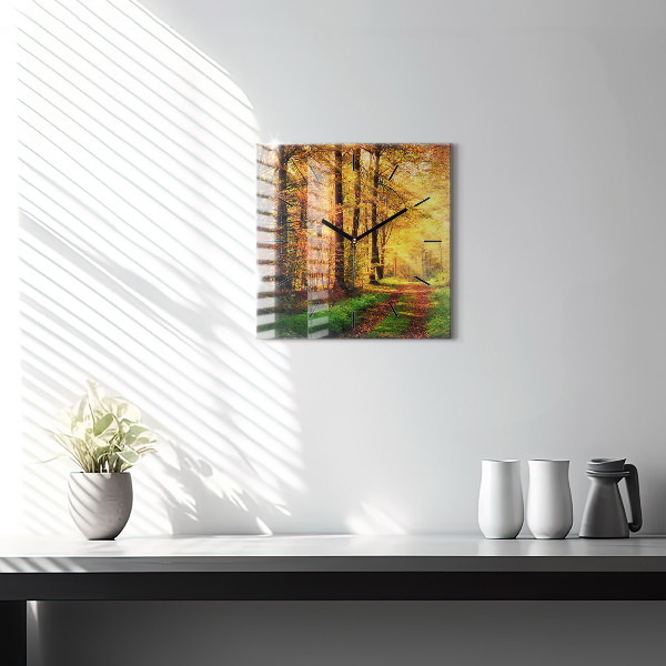 Square wall clock Autumn forest scenery