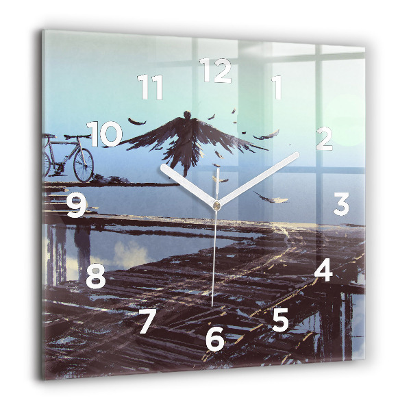 Square wall clock Angel, Bridge and Bicycle