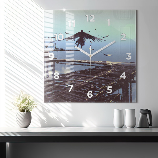 Square wall clock Angel, Bridge and Bicycle