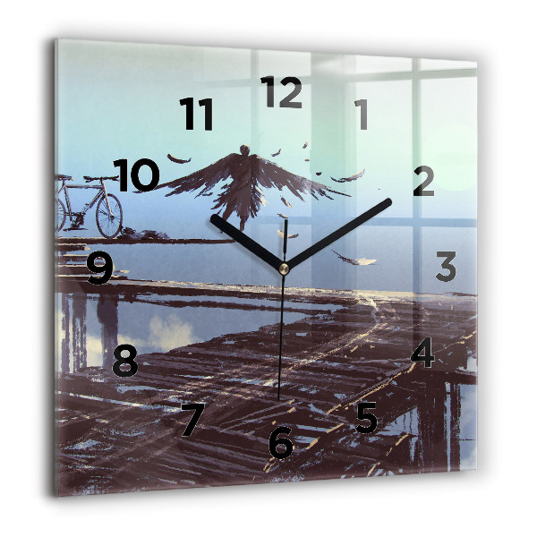 Square wall clock Angel, Bridge and Bicycle