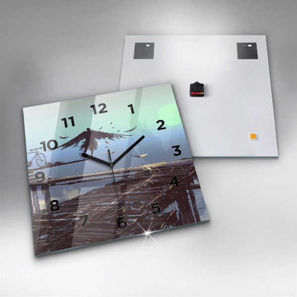 Square wall clock Angel, Bridge and Bicycle