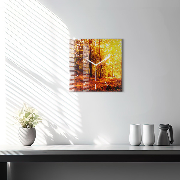 Square wall clock Forest landscape in the sun
