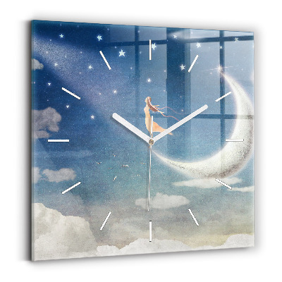 Square wall clock Girl on the moon