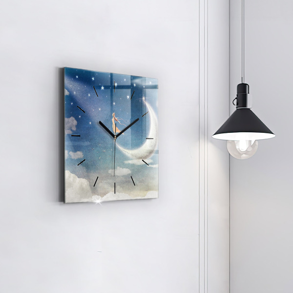 Square wall clock Girl on the moon