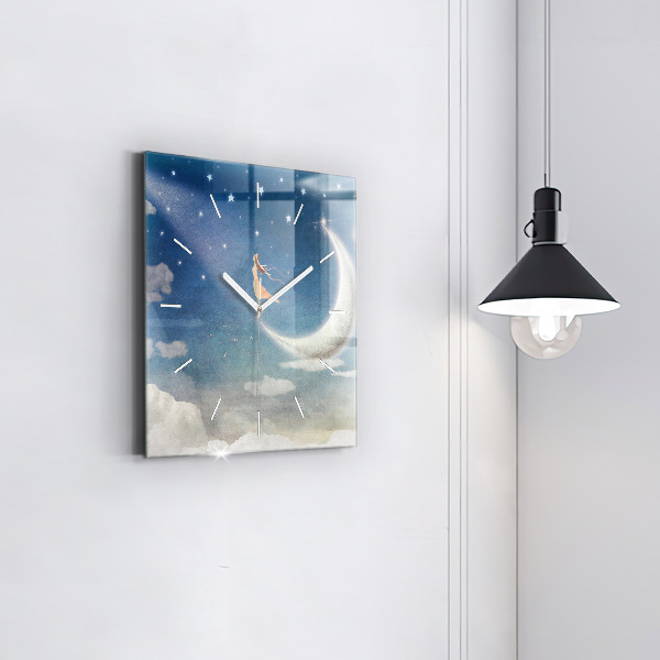 Square wall clock Girl on the moon