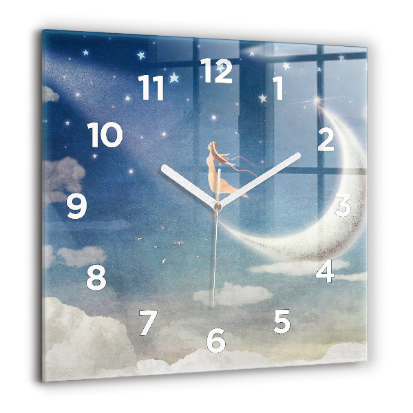Square wall clock Girl on the moon