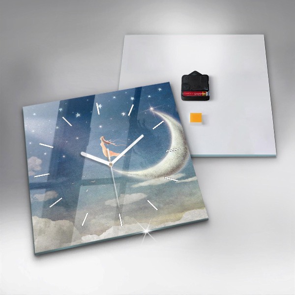 Square wall clock Girl on the moon