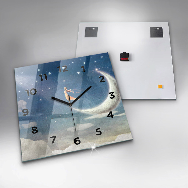 Square wall clock Girl on the moon