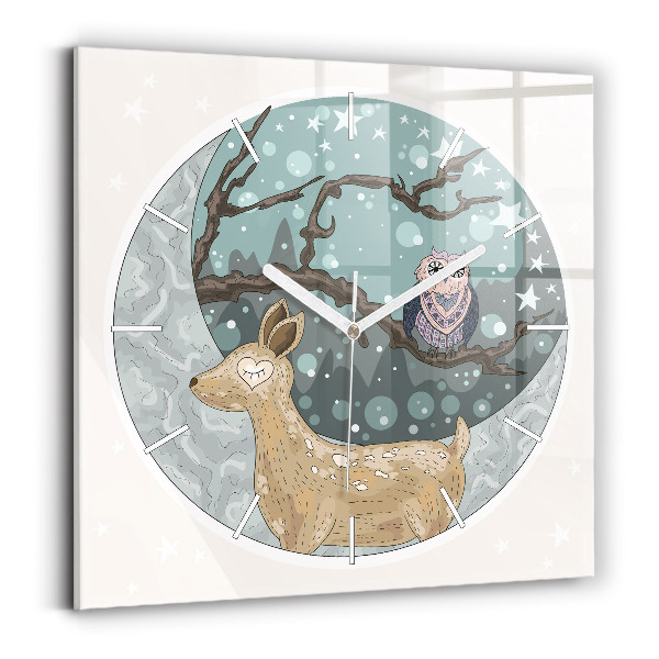 Square wall clock Nocturnal Animals and the Moon