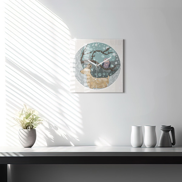 Square wall clock Nocturnal Animals and the Moon