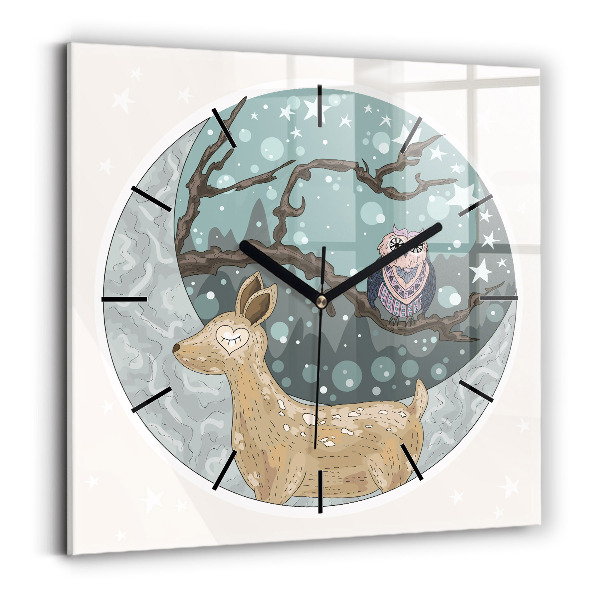 Square wall clock Nocturnal Animals and the Moon