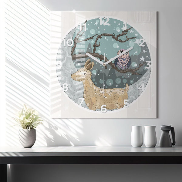 Square wall clock Nocturnal Animals and the Moon