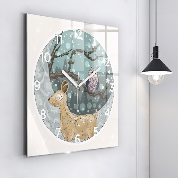 Square wall clock Nocturnal Animals and the Moon