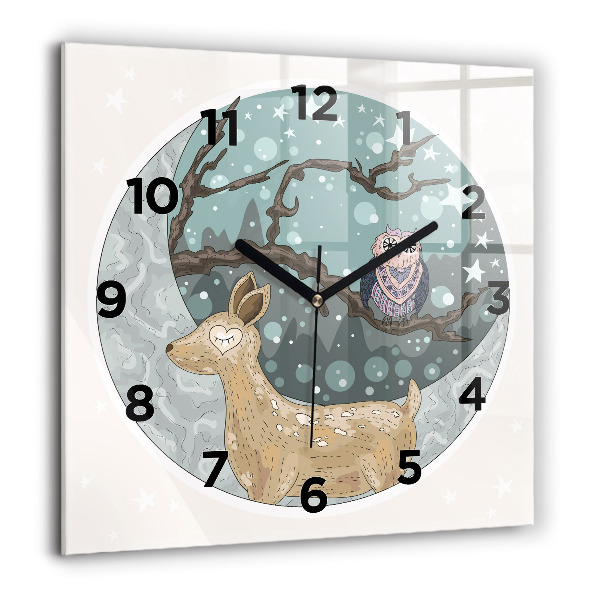 Square wall clock Nocturnal Animals and the Moon