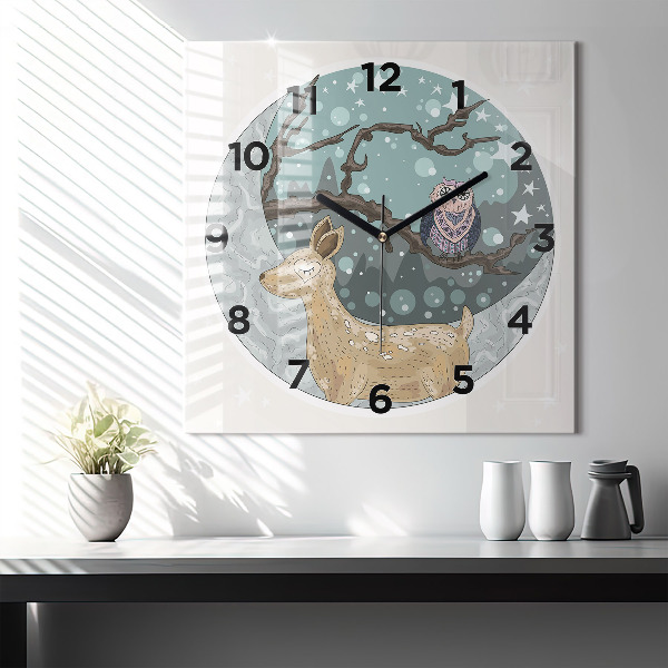 Square wall clock Nocturnal Animals and the Moon