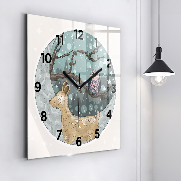 Square wall clock Nocturnal Animals and the Moon