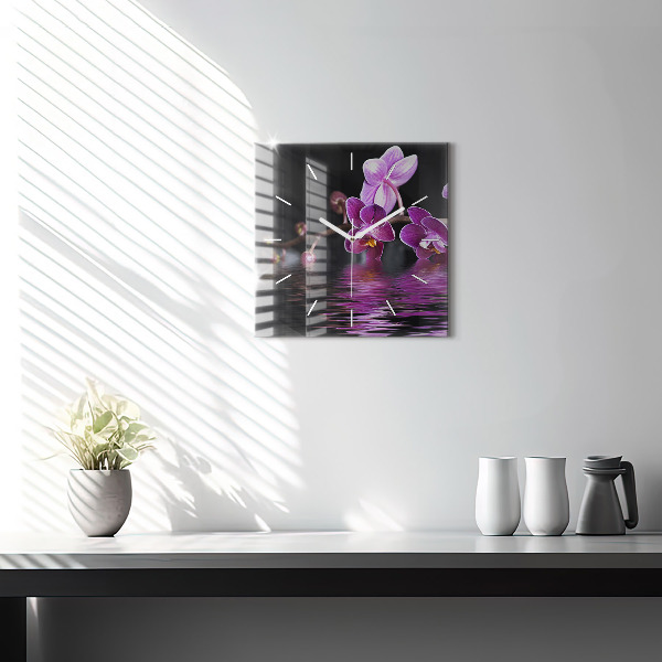 Square wall clock Orchid flower on the water