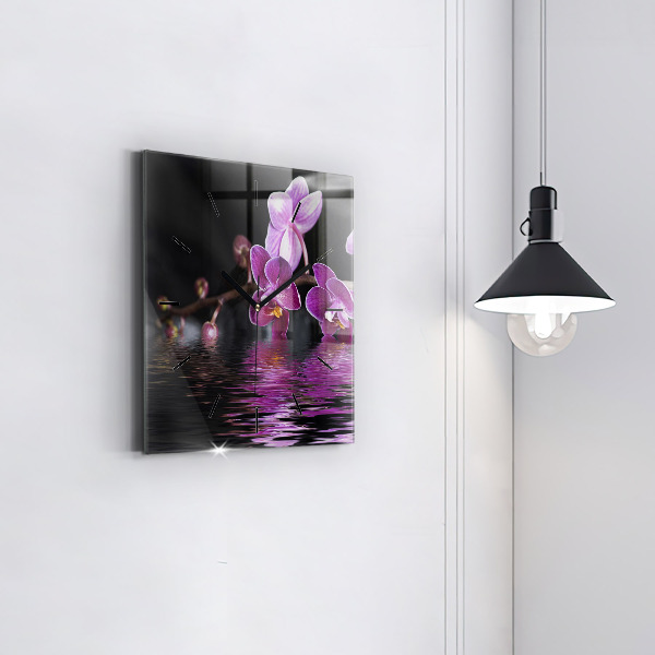 Square wall clock Orchid flower on the water