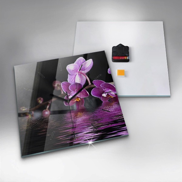 Square wall clock Orchid flower on the water
