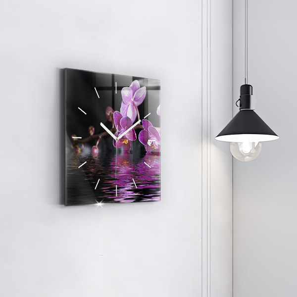 Square wall clock Orchid flower on the water