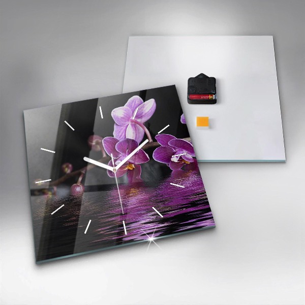 Square wall clock Orchid flower on the water