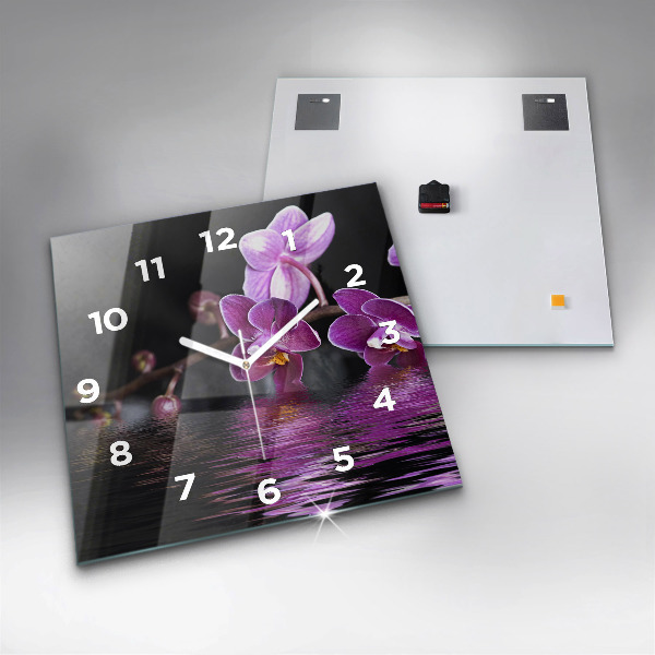 Square wall clock Orchid flower on the water