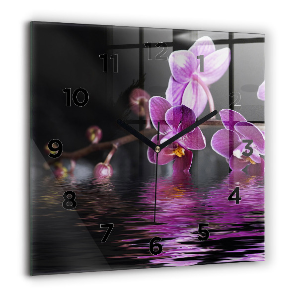 Square wall clock Orchid flower on the water