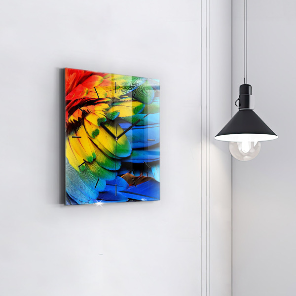Square wall clock Colorful bird wings