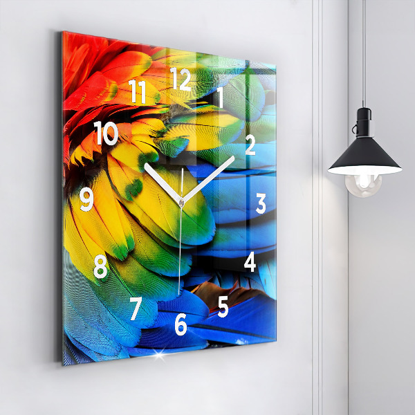 Square wall clock Colorful bird wings