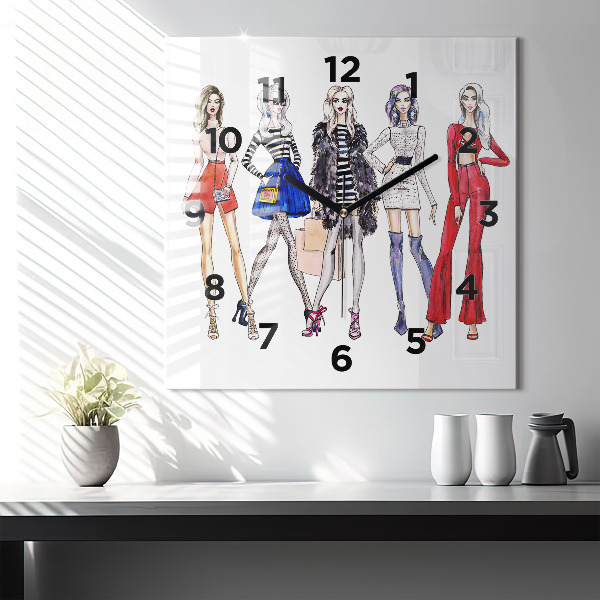 Square wall clock Fashionable girls
