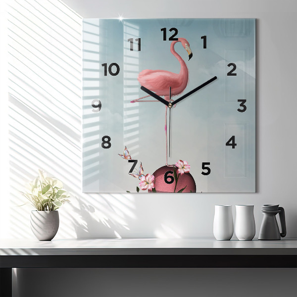 Square wall clock Surreal Flamingo