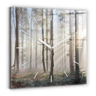 Square wall clock Forest in the fog