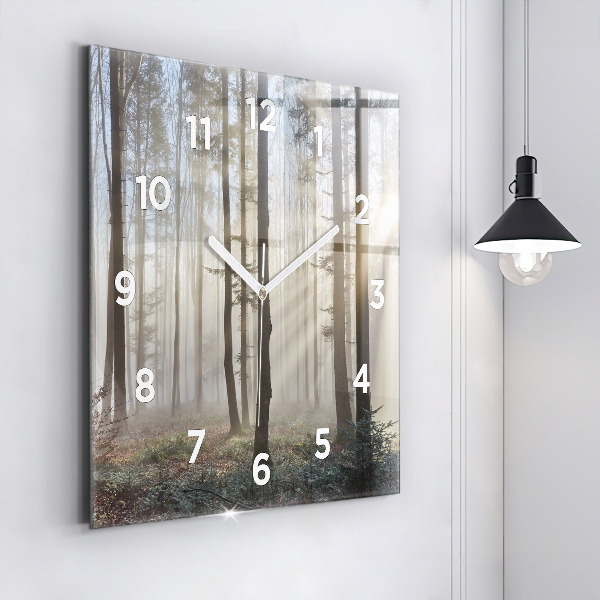 Square wall clock Forest in the fog