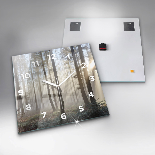 Square wall clock Forest in the fog