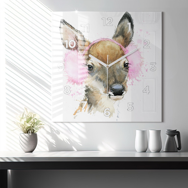 Square wall clock Forest deer