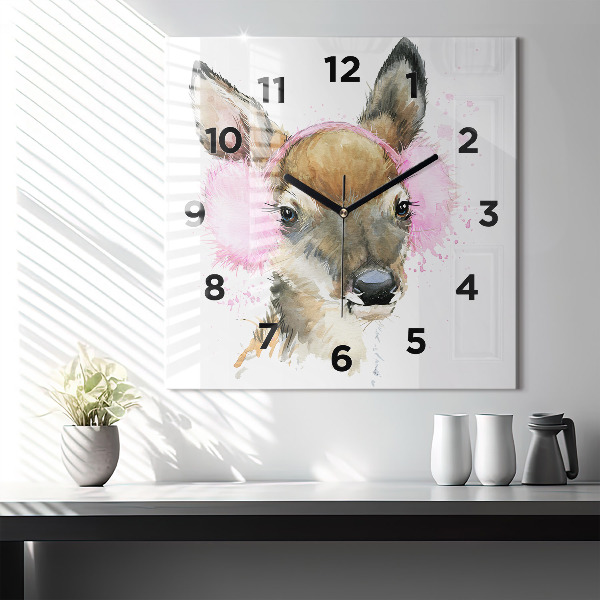 Square wall clock Forest deer