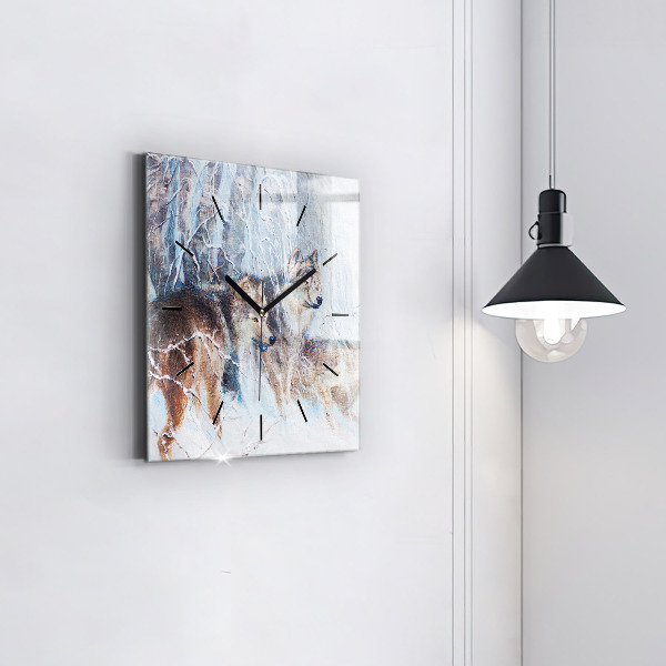 Square wall clock Wolves in the forest