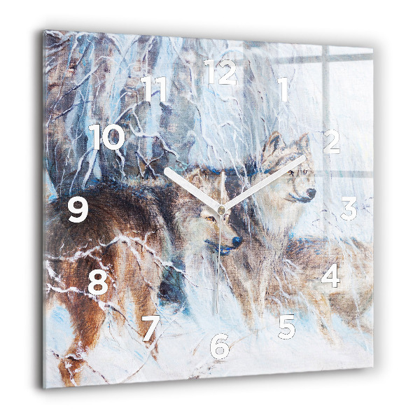 Square wall clock Wolves in the forest