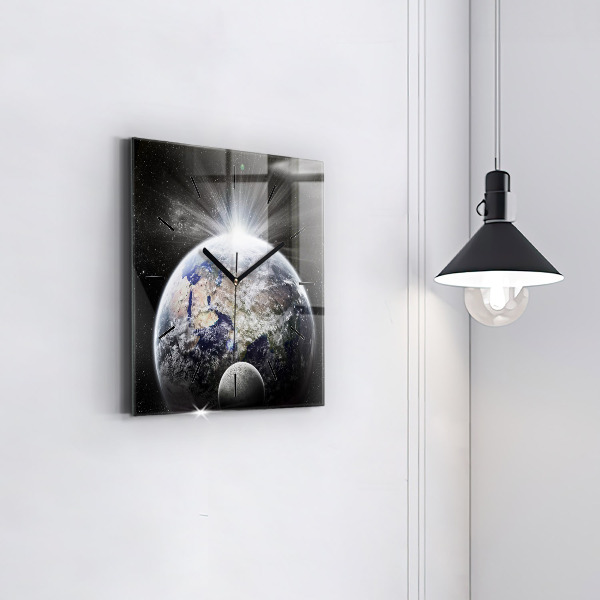 Square wall clock Earth Moon Sun
