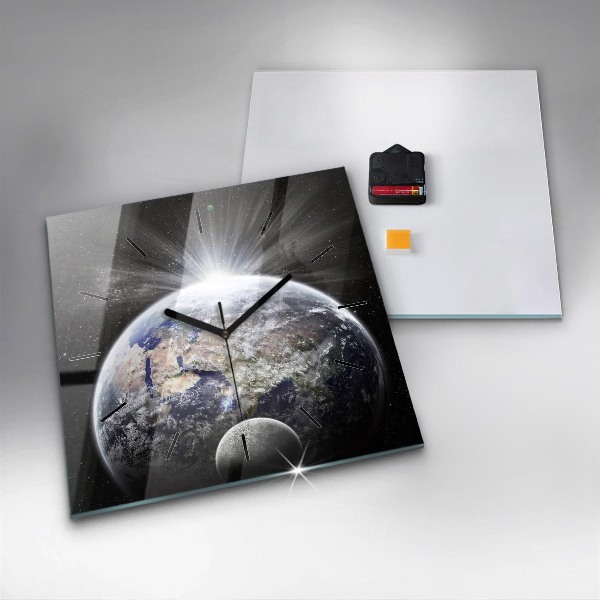 Square wall clock Earth Moon Sun