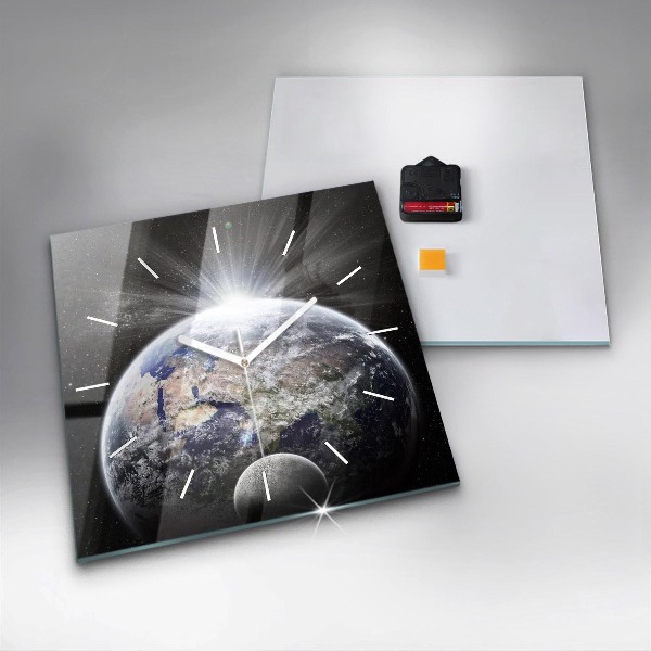 Square wall clock Earth Moon Sun
