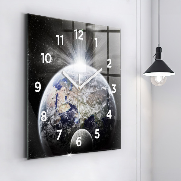 Square wall clock Earth Moon Sun