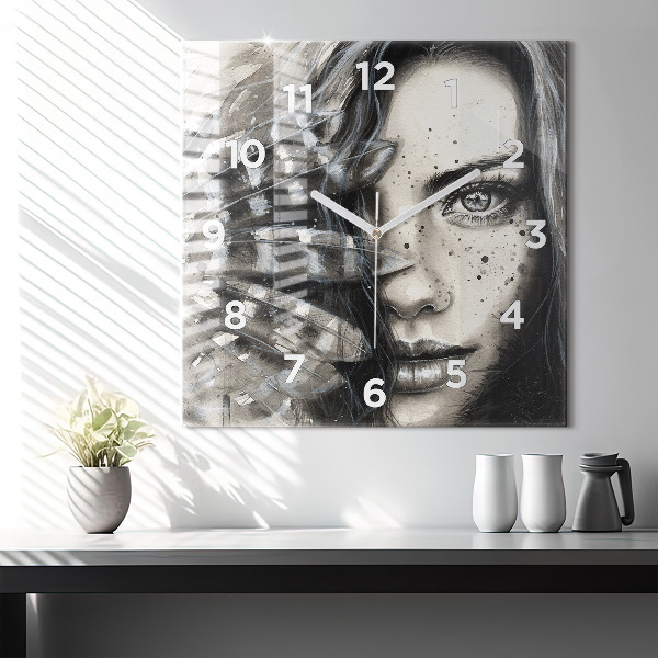 Square wall clock Painted portrait