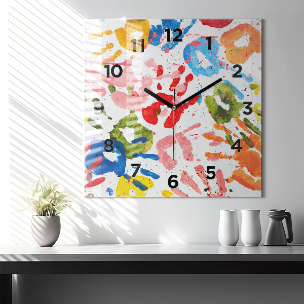 Square wall clock Children's handprints