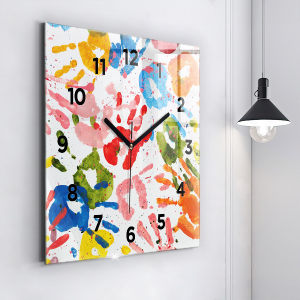 Square wall clock Children's handprints