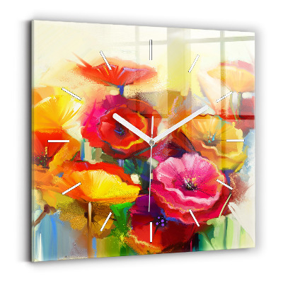 Square wall clock Colorful poppies
