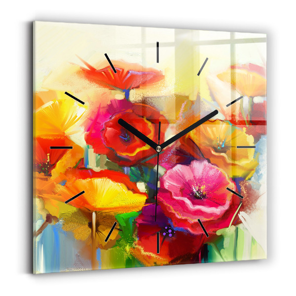 Square wall clock Colorful poppies